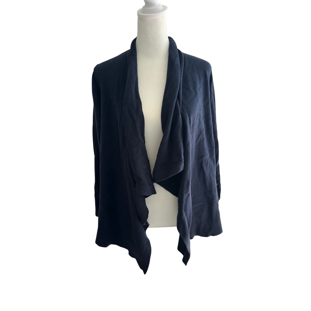 Lands' End Navy Blue 100% Cotton Open Front Waterfall Cardigan Sweater XS 2-4